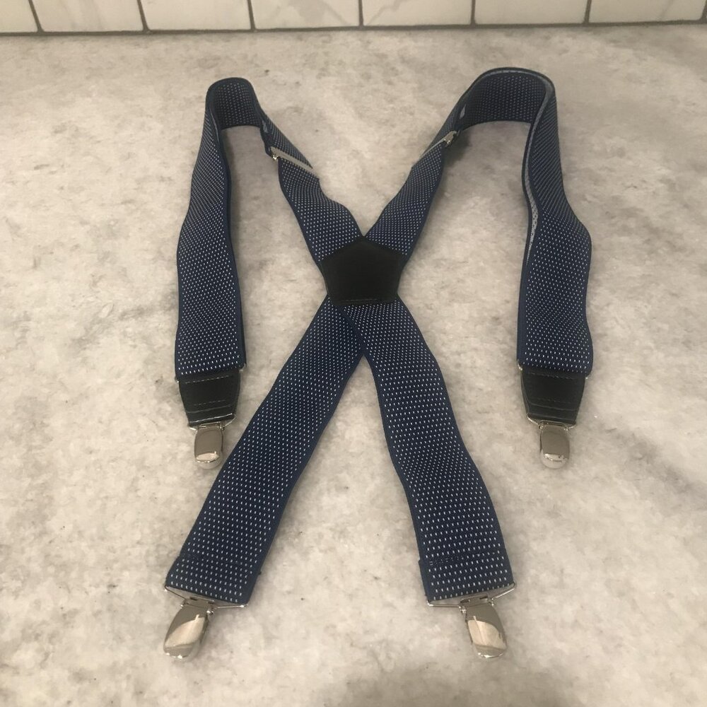 Dockers Suspenders Mens Navy Blue White Adjustable Clip On Elastic Braces